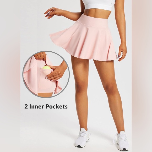 Baleaf Peach in color not pink Women's Tennis Skirt High Waisted Tummy Control - Picture 13 of 13